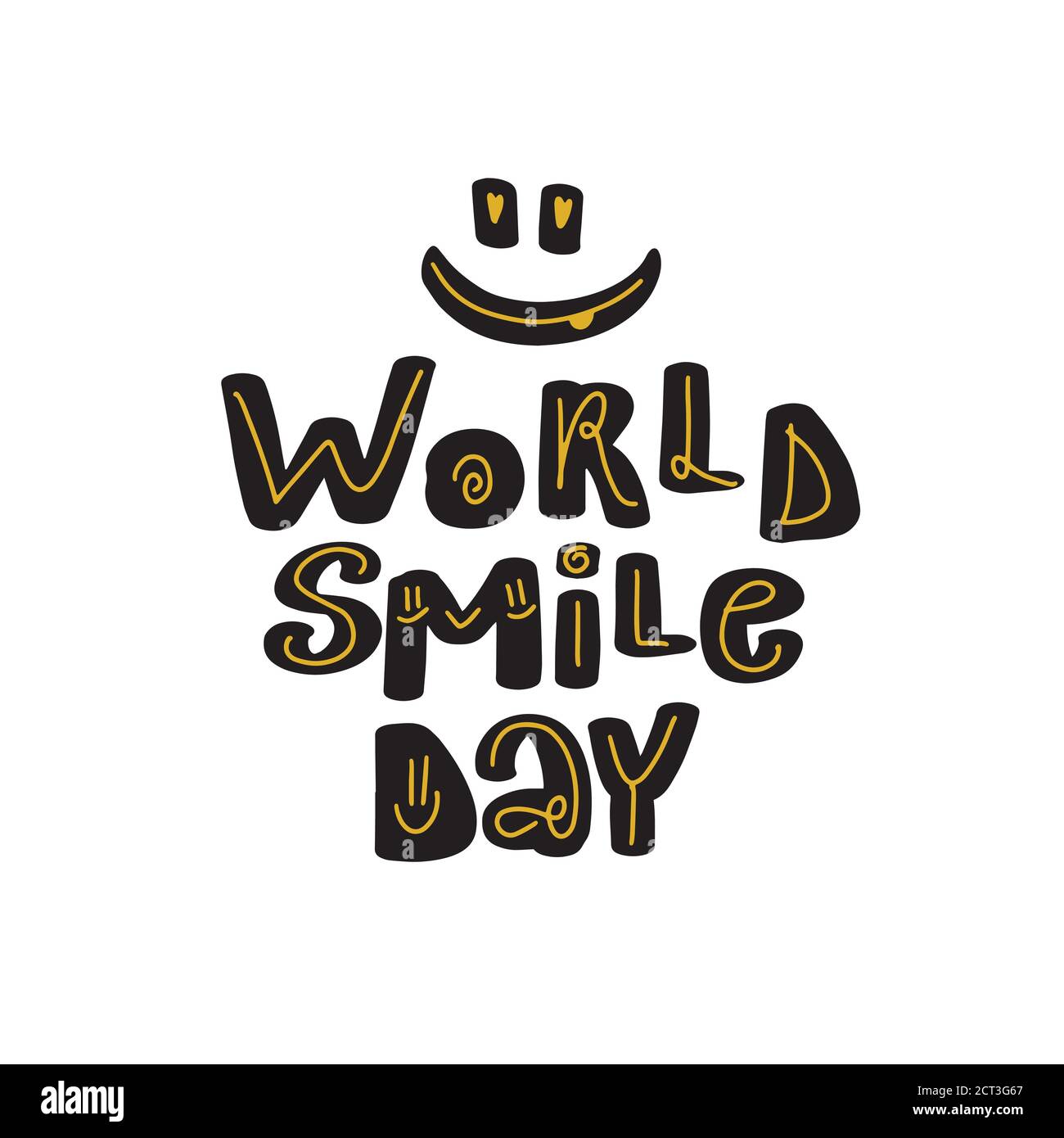 World Smile Day scritta vettoriale disegnata a mano. Isolato su bianco Illustrazione Vettoriale