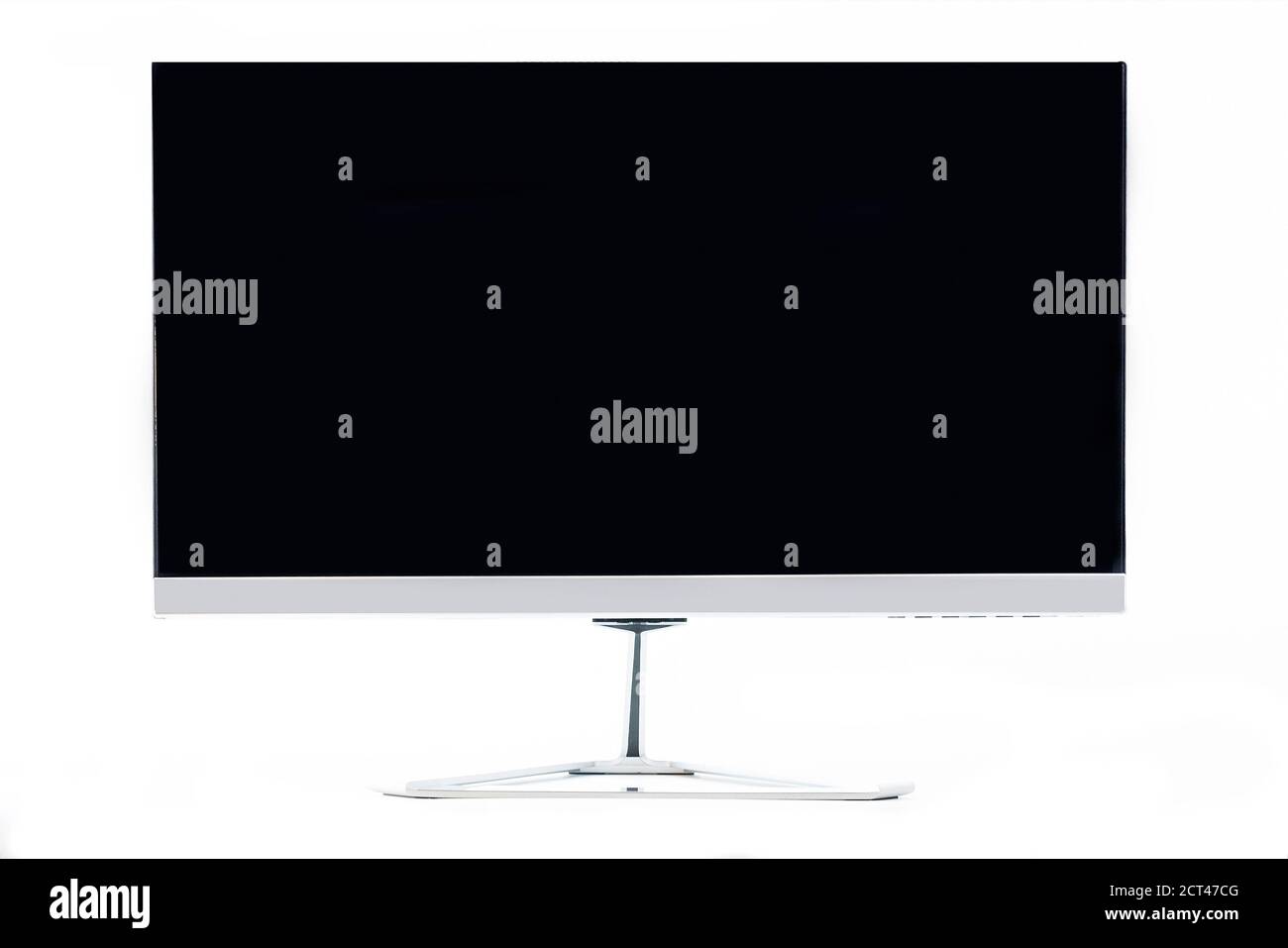 Moderno schermo piatto isolato su sfondo bianco. Vista frontale Foto Stock