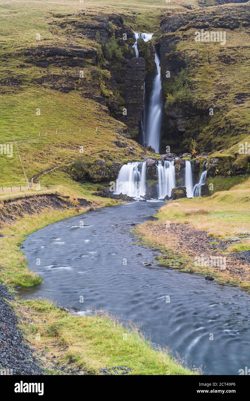 Gluggafoss (Window Falls aka Merkjarfoss), una cascata sul fiume Merkja, Islanda del Sud (Sudurland), Europa Foto Stock