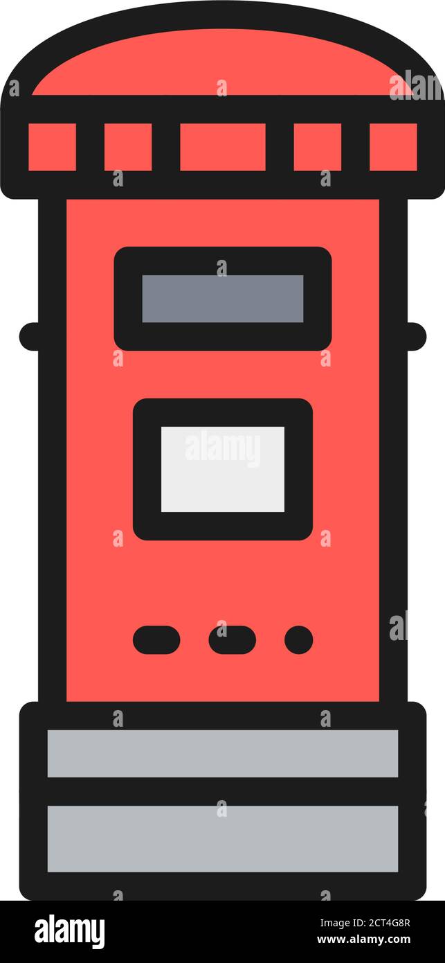 Icona della linea piatta a colori della casella postale, della posta tradizionale londinese. Illustrazione Vettoriale