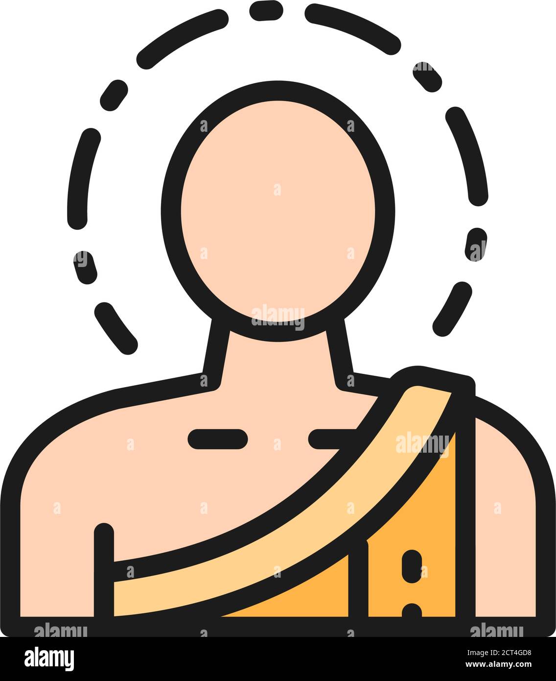 Buddha, monaco buddista, icona a linea piatta di colore. Illustrazione Vettoriale