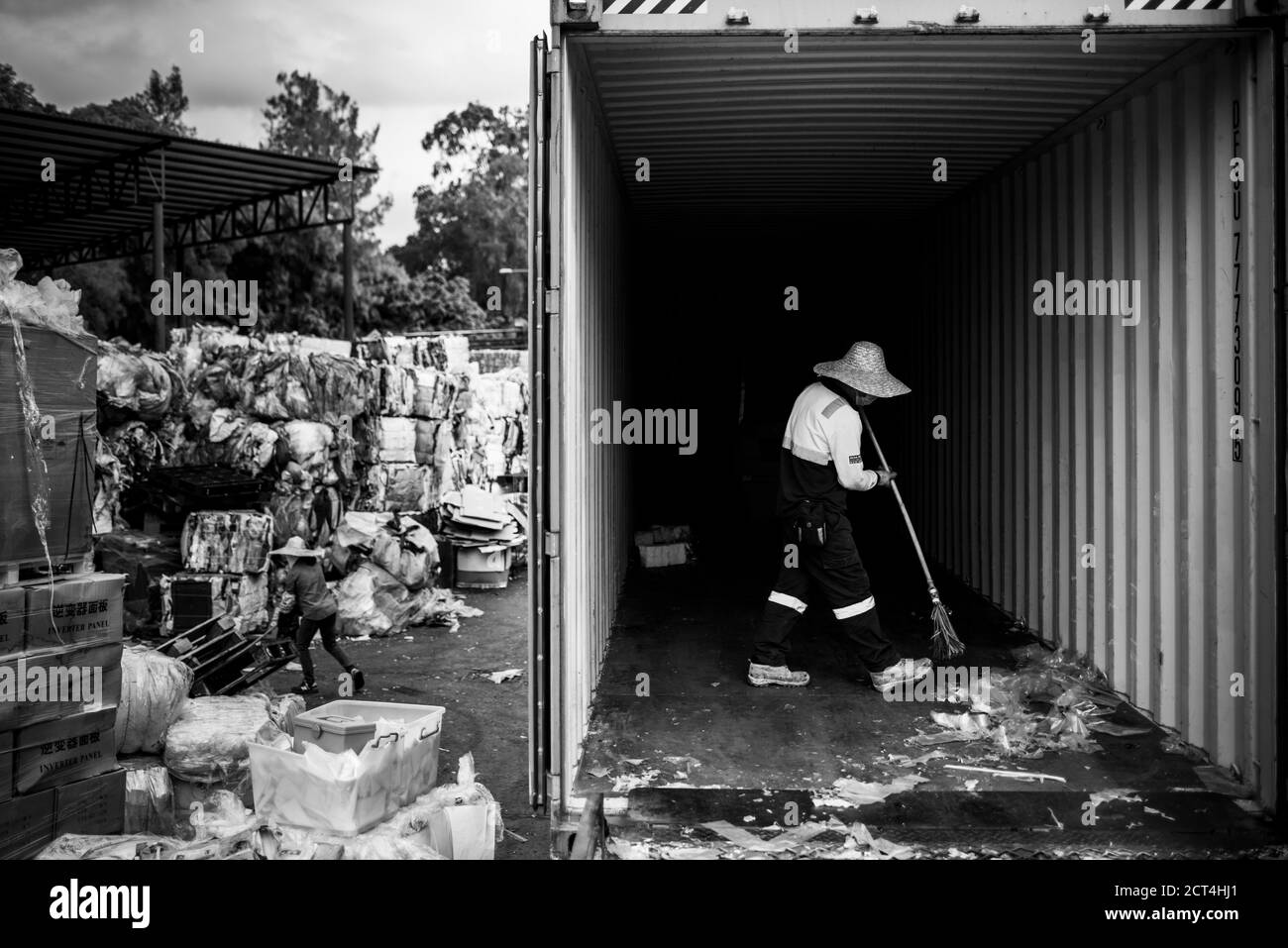 Centro di riciclaggio della plastica, nuovi territori, Hong Kong, Cina Foto Stock