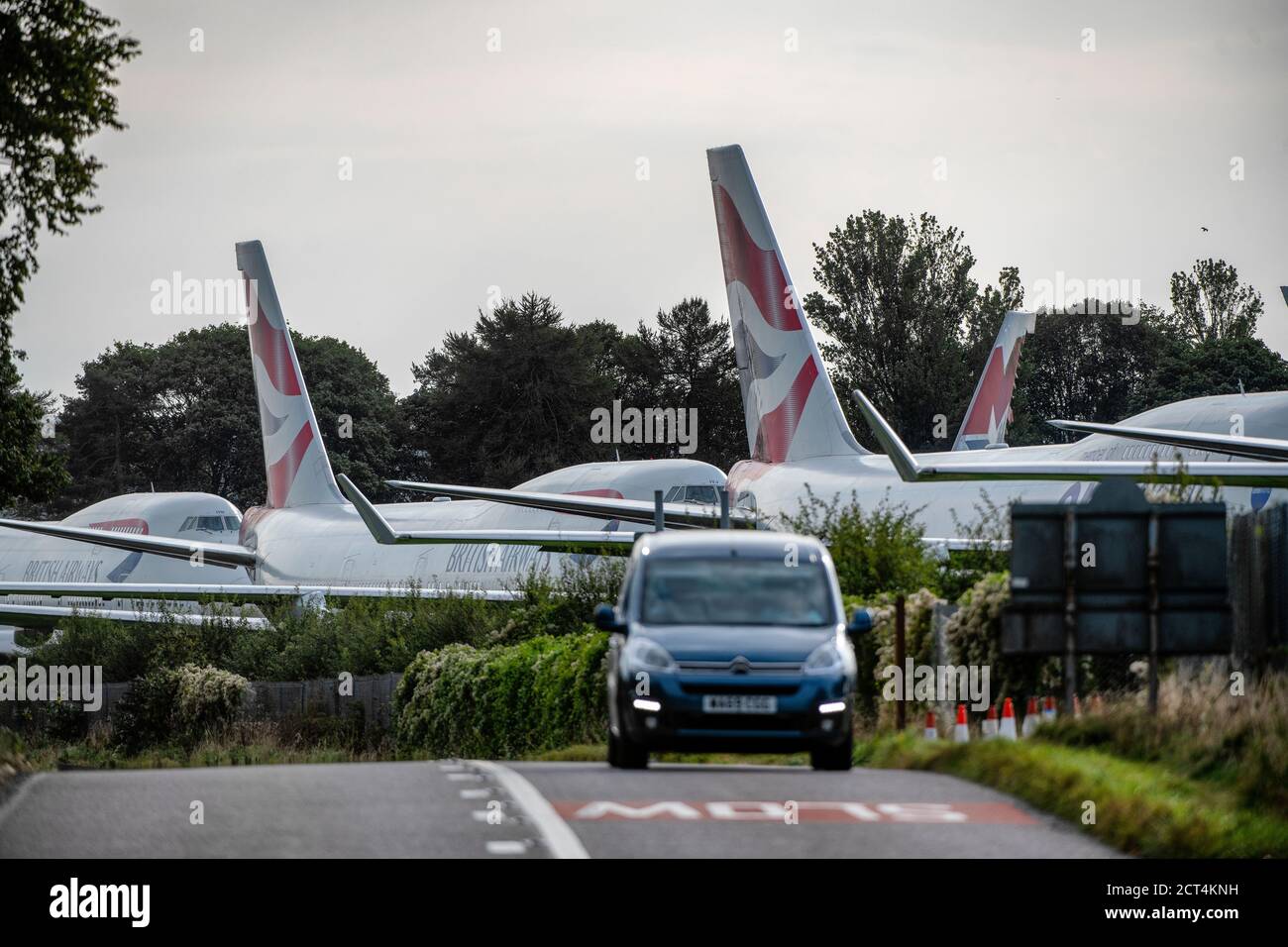 La pandemia del coronavirus costringe la flotta British Airways Boeing 747 a un pensionamento anticipato. Nella foto è stato smantellato l'aeroporto di Cotswold a Glouc Foto Stock