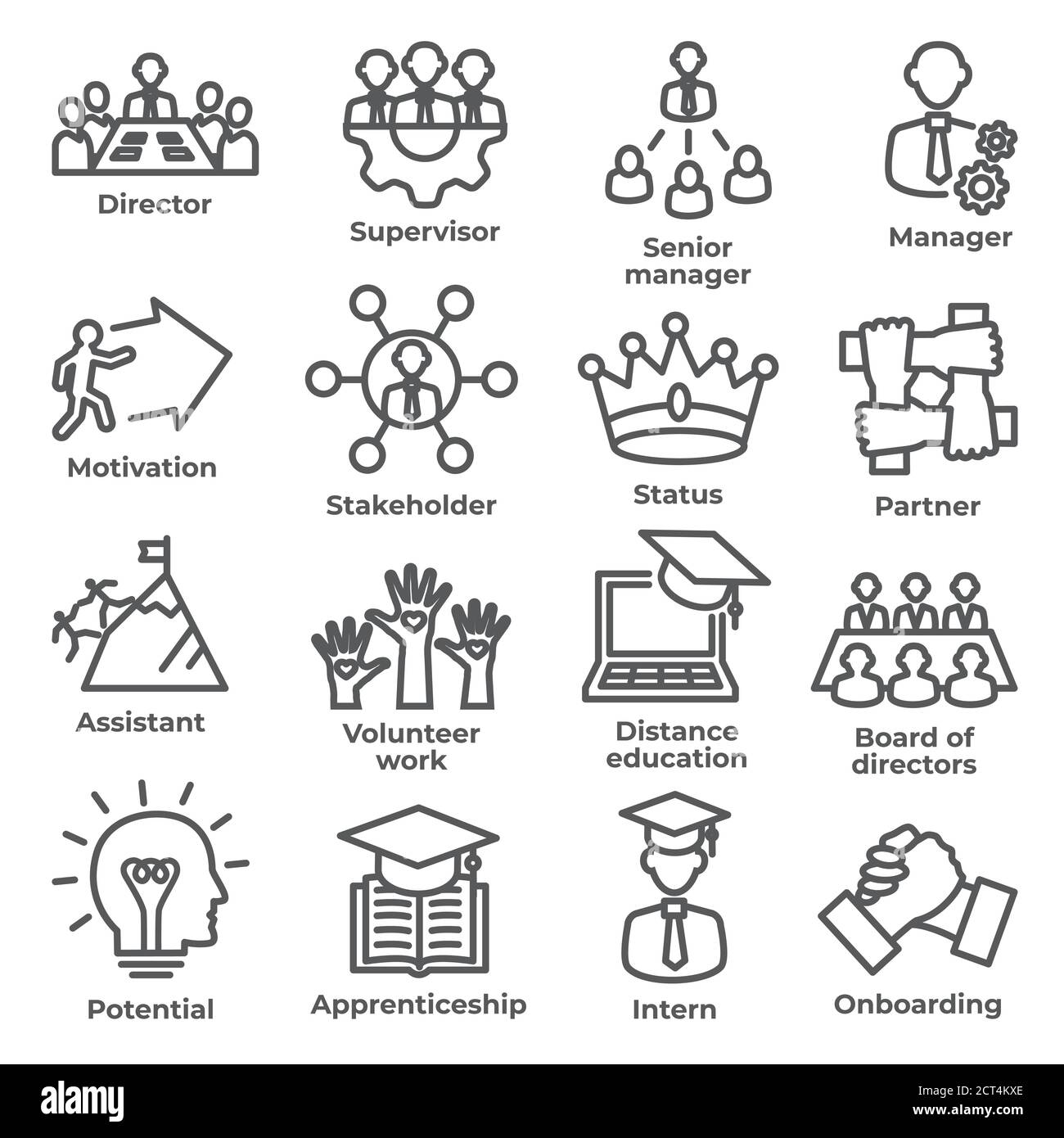 Icone della linea di leadership su sfondo bianco Illustrazione Vettoriale