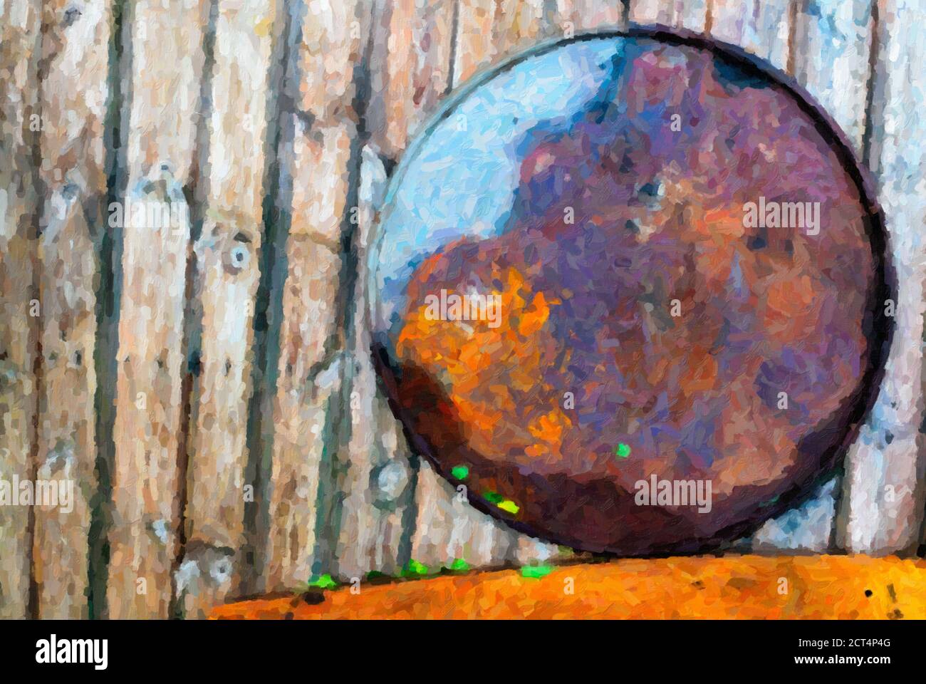 Impasto digitale di un cerchio astratto con sfondo ligneo Foto Stock