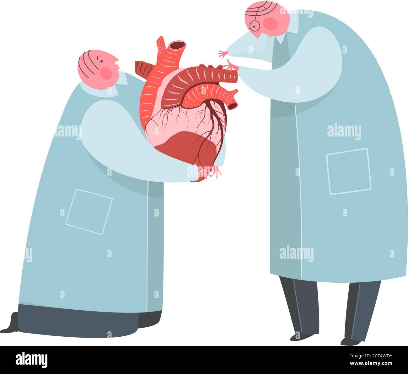 Medici o scienziati che lavorano sul trapianto di cuore organo donatore. Illustrazione Vettoriale