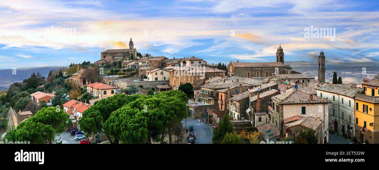 Monumenti storici d'Italia - città medievale Montalcino, famosa regione vinicola d'Italia Foto Stock