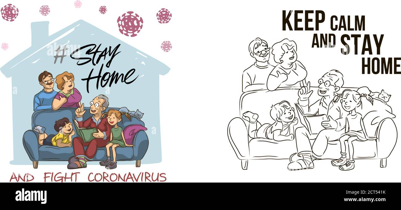 Короно-вирусная (covid 19) кампания, чтобы остаться дома. образ жизни, что вы можете делать дома, чтобы оставаться здоровым. Плоский дизайн вектор Illustrazione Vettoriale
