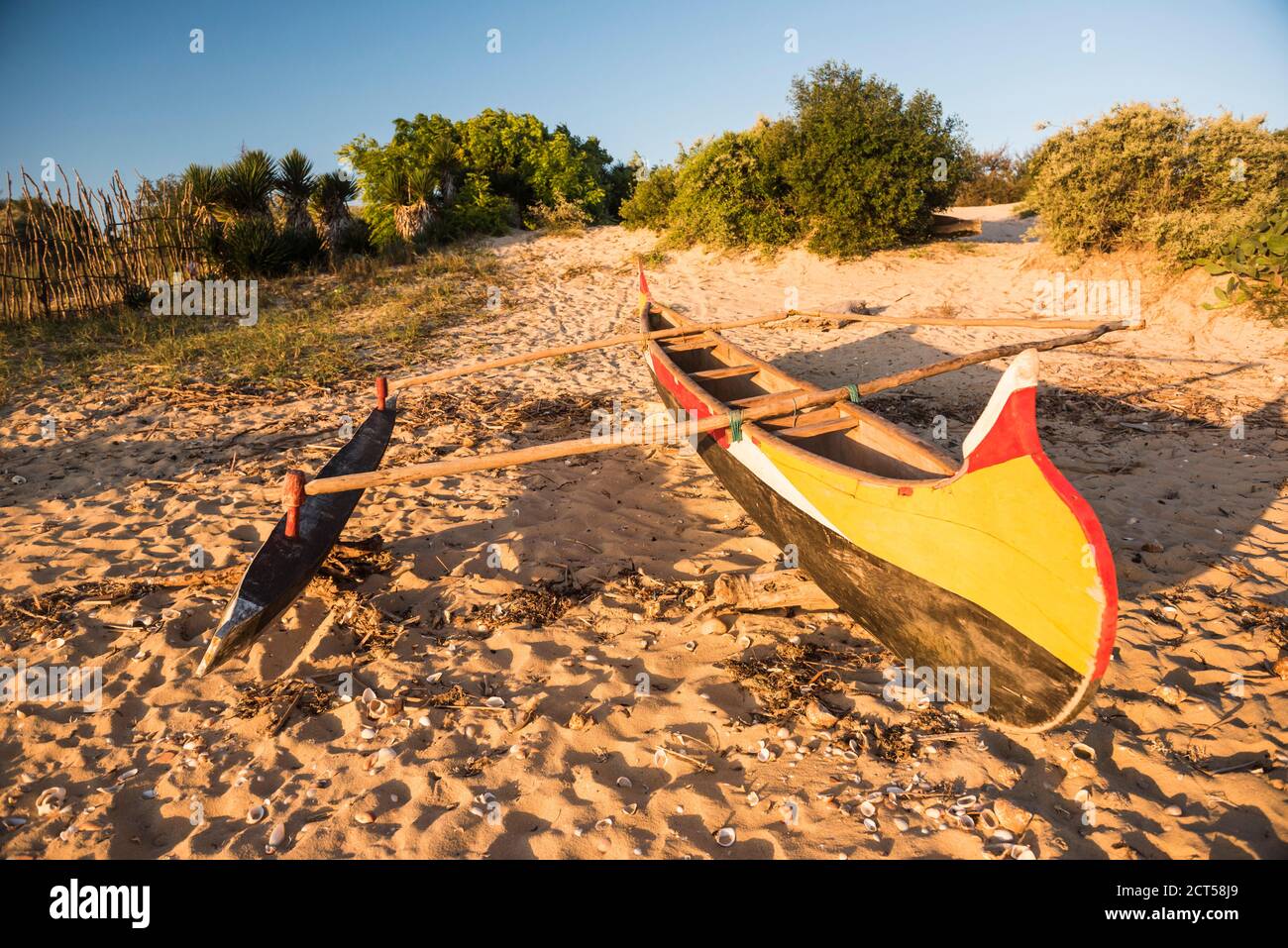 Canoe da dugout per la pesca a Ifaty Beach, Madagascar sud-occidentale, Africa Foto Stock