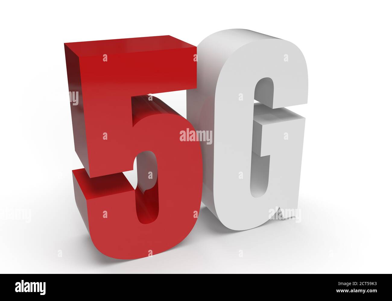 logo 5g. Nuova generazione controversa di reti mobili ad altissima velocità. 3 d illustrazione Foto Stock