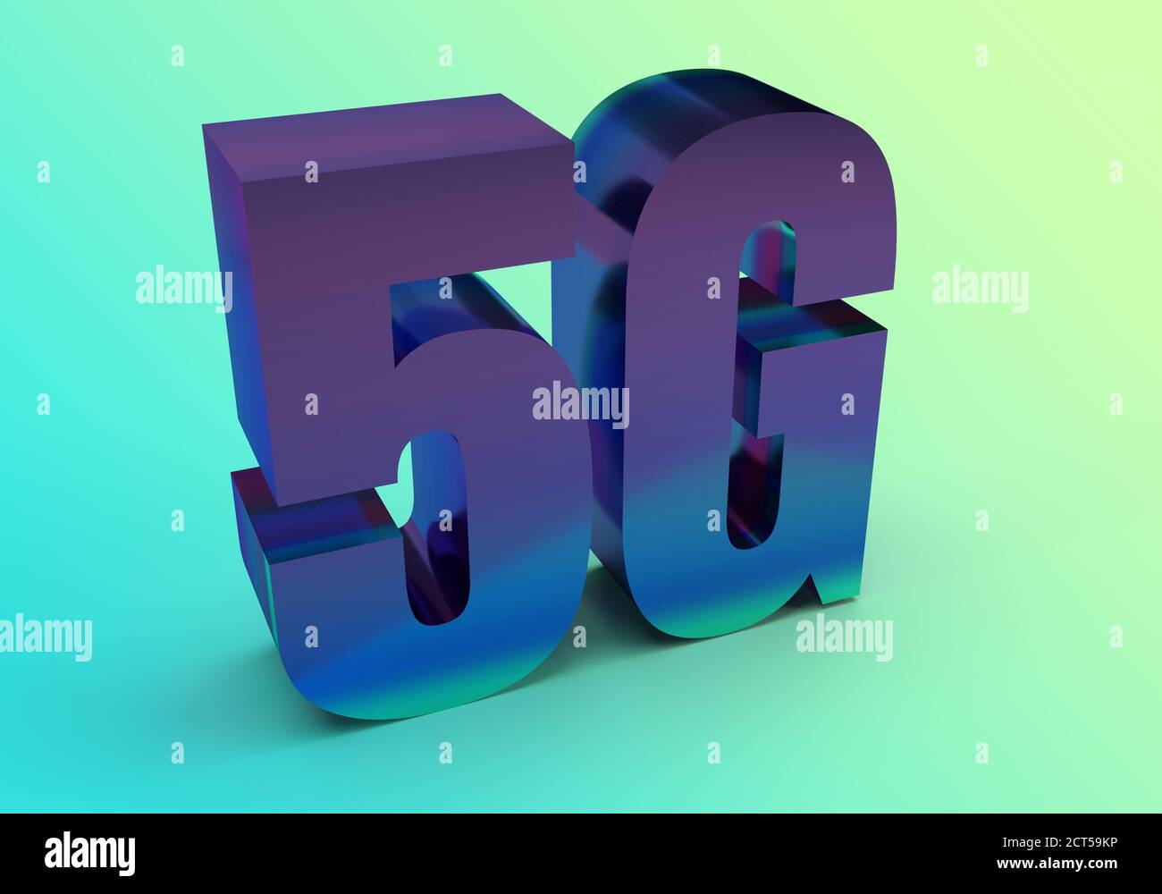 logo 5g. Nuova generazione controversa di reti mobili ad altissima velocità. 3 d illustrazione Foto Stock