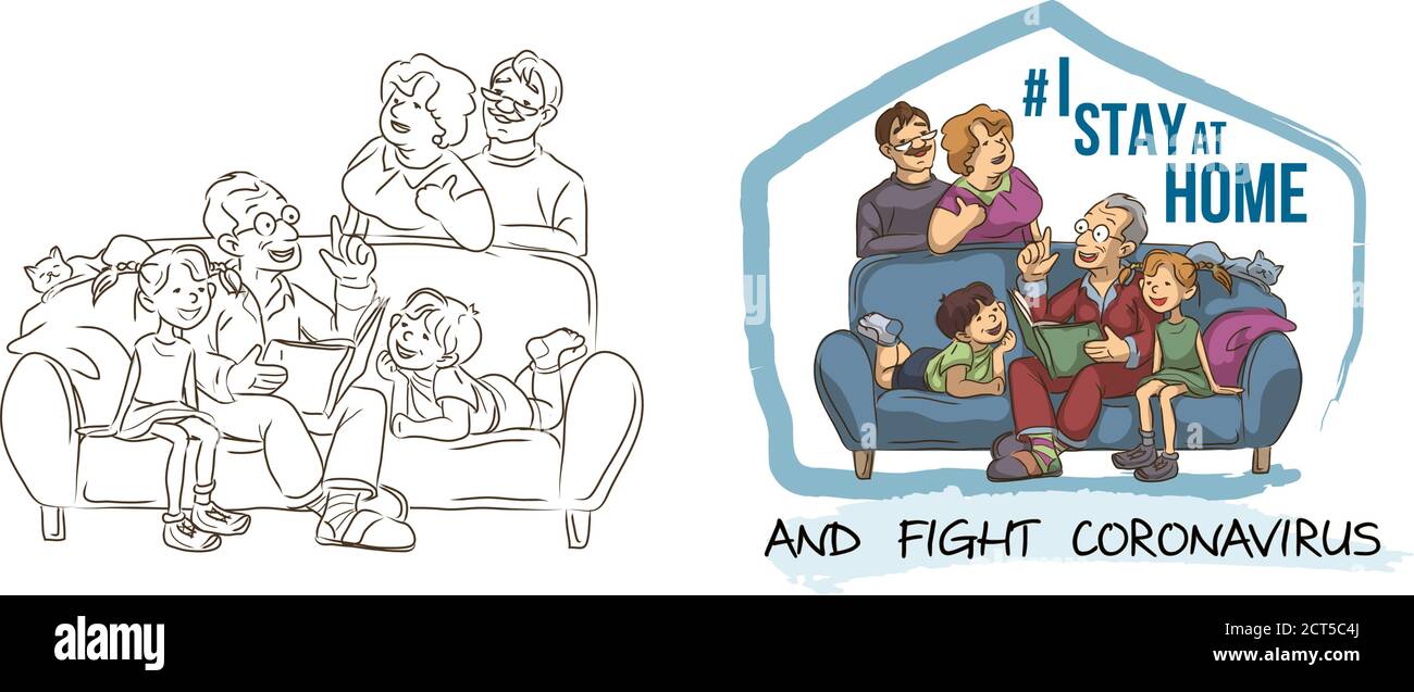Короно-вирусная (covid 19) кампания, чтобы остаться дома. образ жизни, что вы можете делать дома, чтобы оставаться здоровым. Плоский дизайн вектор Illustrazione Vettoriale