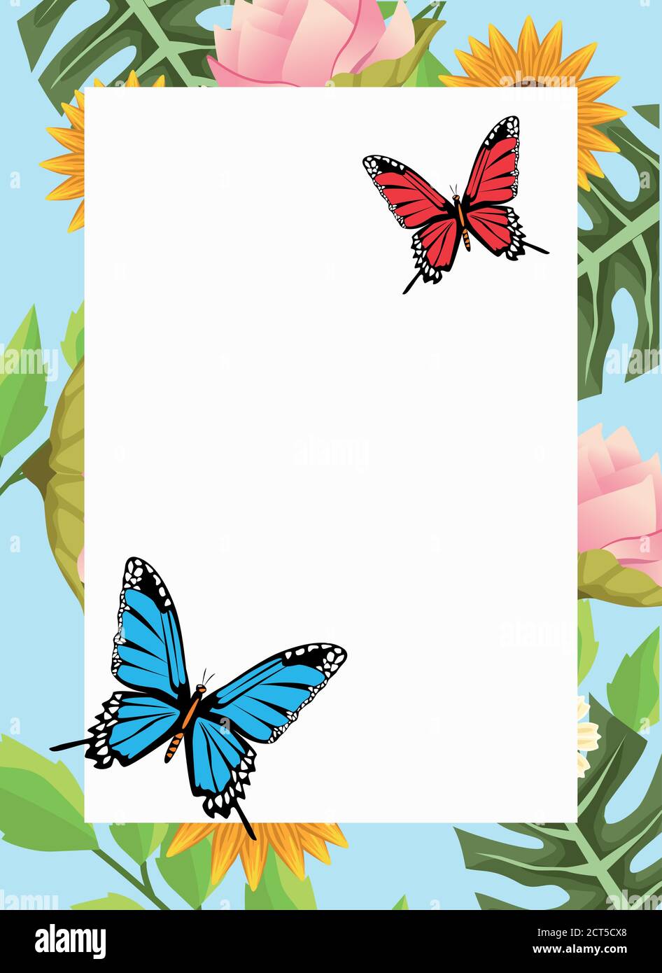 sfondo floreale in cornice quadrata con farfalle e fiori scena disegno di  illustrazione vettoriale Immagine e Vettoriale - Alamy