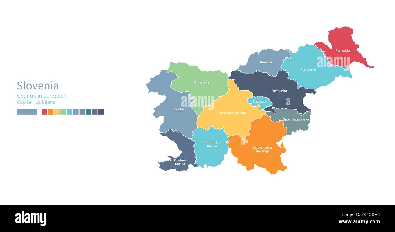 Mappa della Slovenia. Mappa vettoriale colorata e dettagliata del paese europeo. Illustrazione Vettoriale