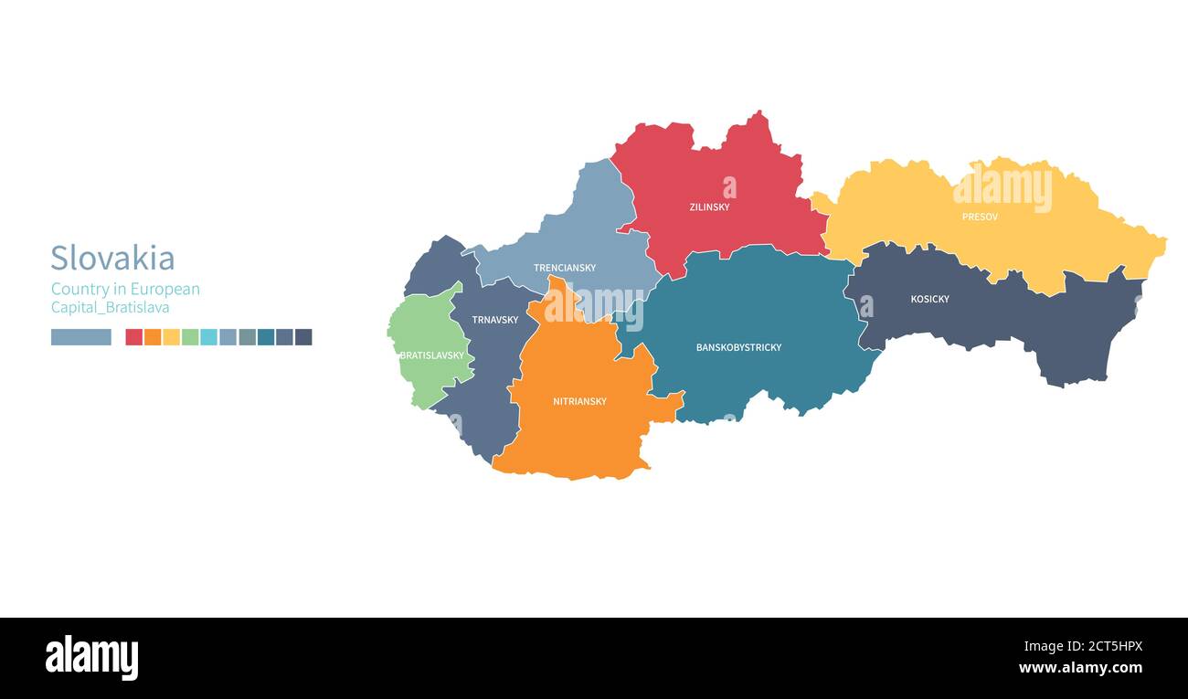 Mappa della Slovacchia. Mappa vettoriale colorata e dettagliata del paese europeo. Illustrazione Vettoriale