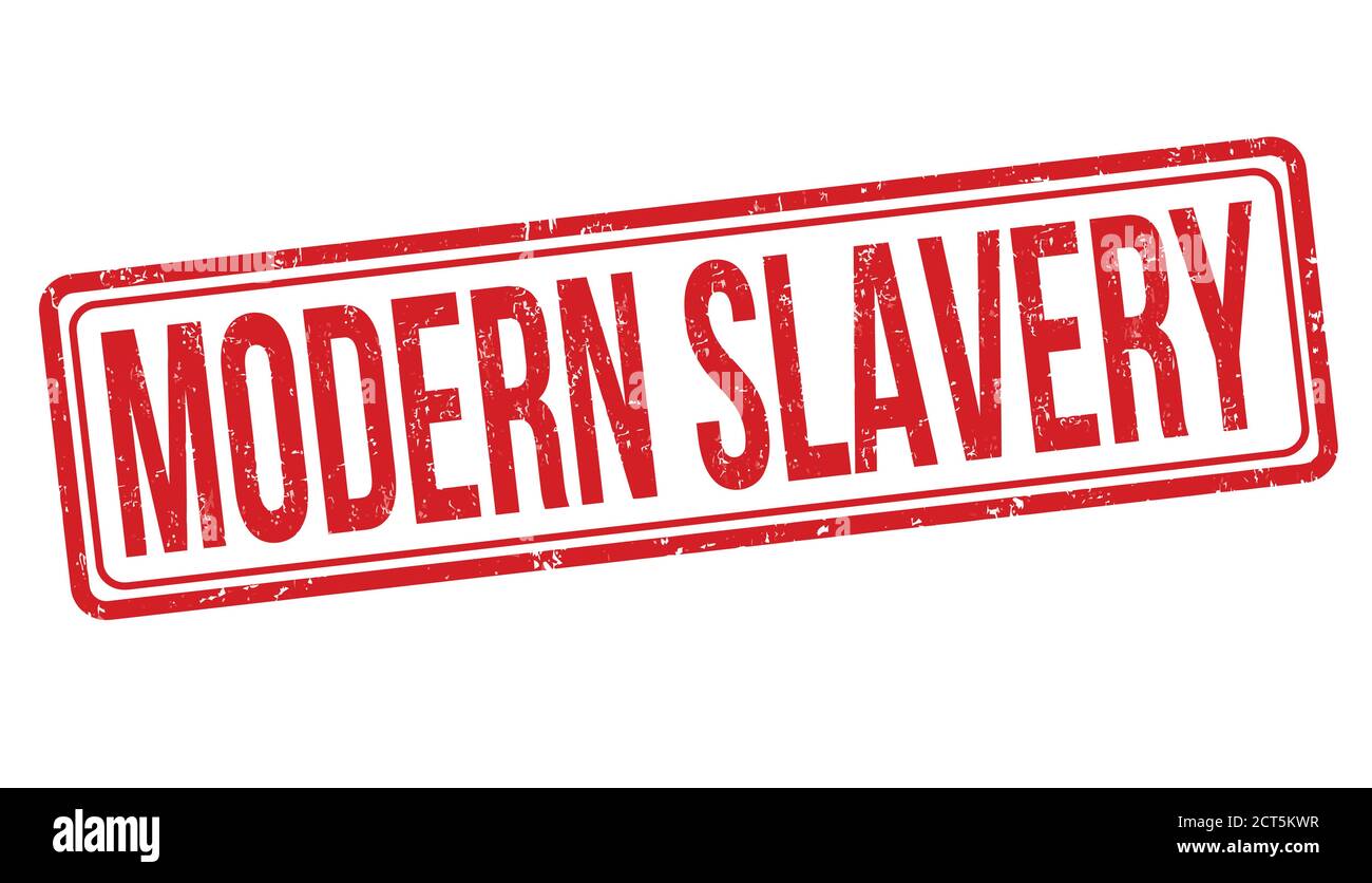 Simbolo della schiavitù moderna o timbro su sfondo bianco, illustrazione vettoriale Illustrazione Vettoriale