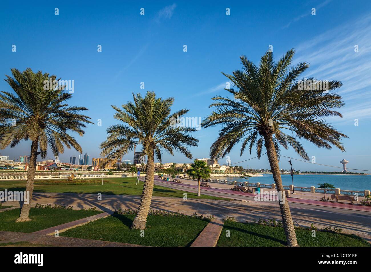 Meravigliosa vista mattutina sulla Corniche al khobar - al- Khobar, Arabia Saudita. Foto Stock