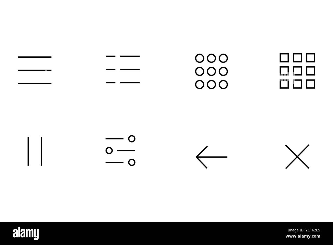 Impostare il menu delle icone per le applicazioni e il Web. Icona del menu hamburger. Illustrazione Vettoriale