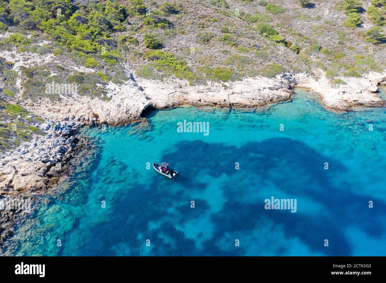 Vista aerea della scena costiera rocciosa Capo Knidos, Gokova Bay Datca Turchia Foto Stock