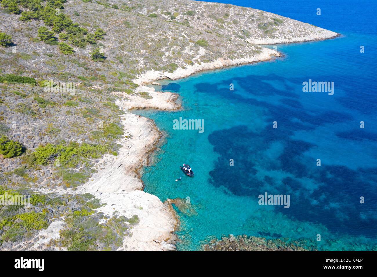 Vista aerea della scena costiera rocciosa Capo Knidos, Gokova Bay Datca Turchia Foto Stock