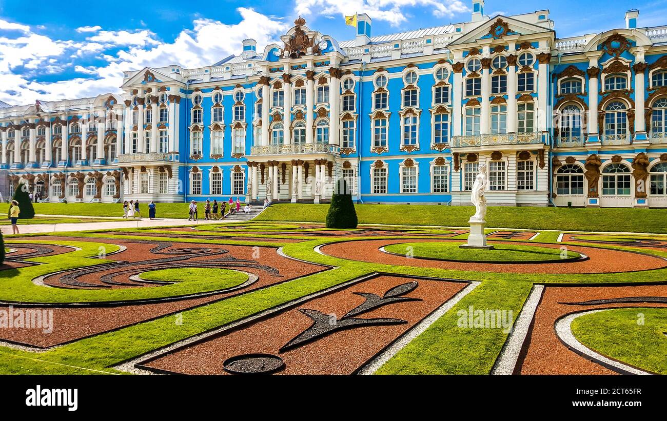 Il Palazzo di Caterina, Tsarskoye Selo (Pushkin), San Pietroburgo, Russia Foto Stock