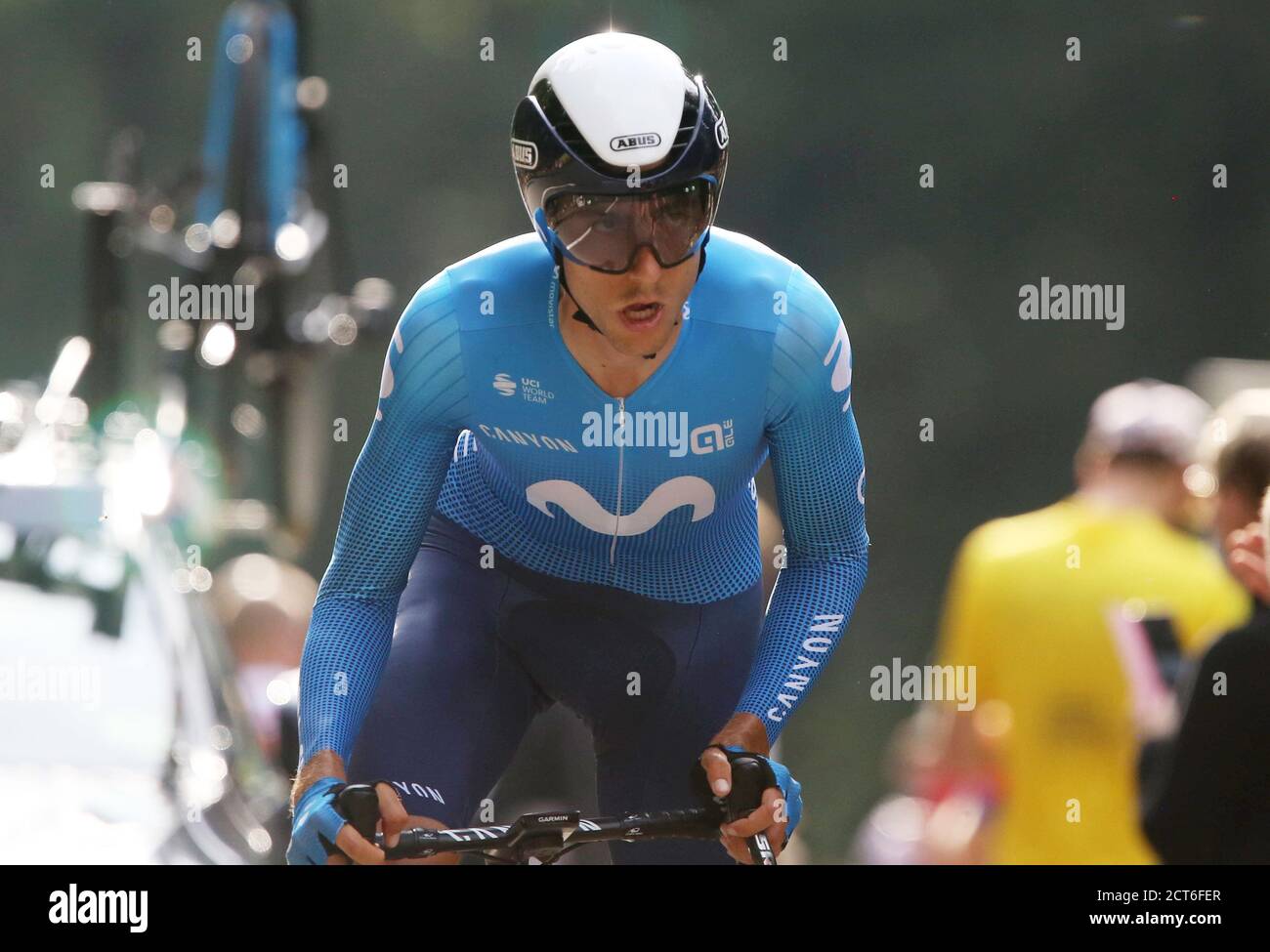 Carlos Verona del Movistar Team durante il Tour de France 2020, gara ciclistica 20, Time Trial, Lure - la Planche des Belles Filles (36,2 km) il set Foto Stock