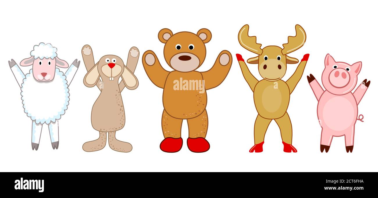 Felice insieme di diversi animali giocattolo carino - illustrazione vettoriale Illustrazione Vettoriale