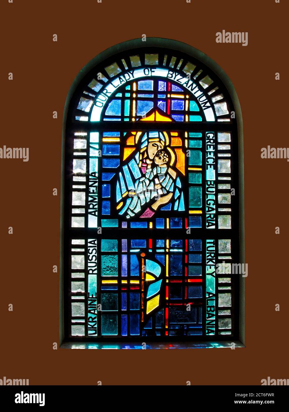 La finestra di nostra Signora di Bisanzio; Grecia; Russia; Bulgaria; Turchia; Albania; Ucraina; Armenia; arte religiosa; colorata; chiesa cattolica, ver Foto Stock