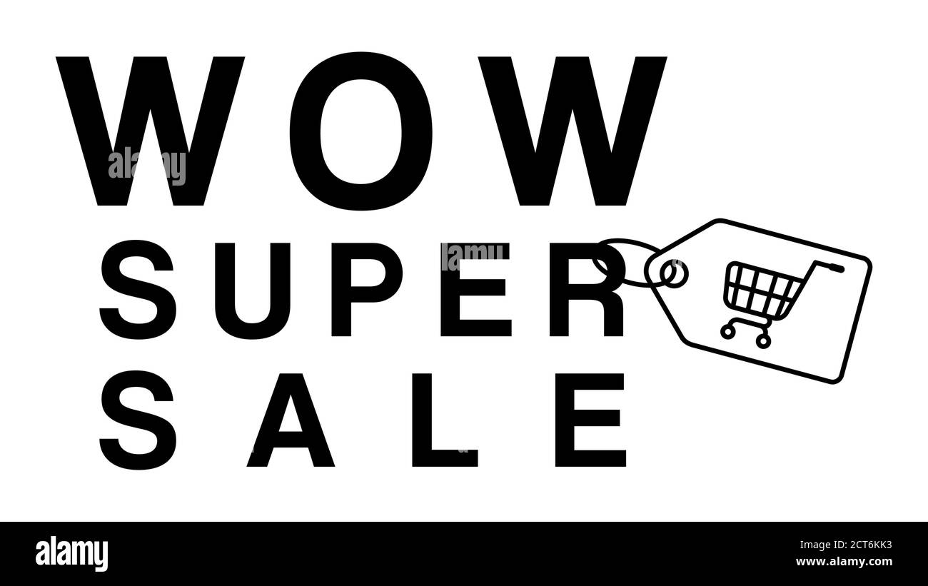 WOW super sale icona. Slogan pubblicitario nero. Illustrazione Vettoriale