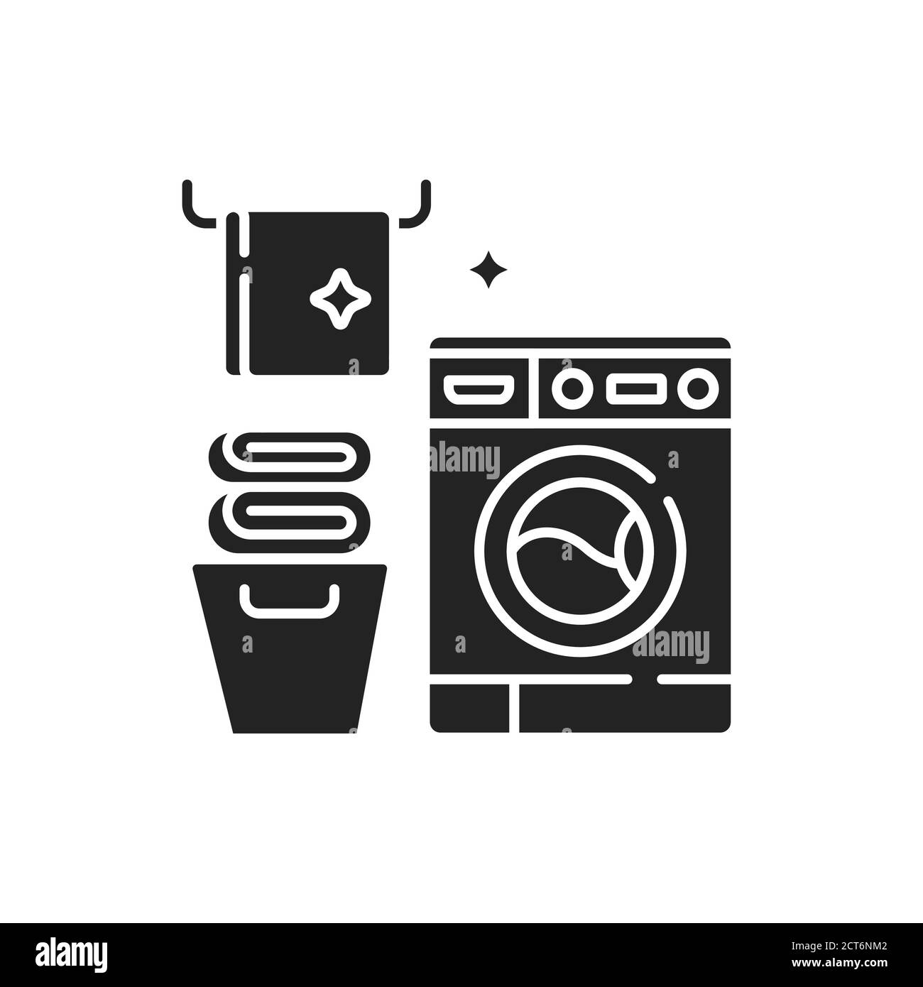 Lavanderia icona glifo nero. Segno di amenità della casa. Servizio di pulizia. Pittogramma per pagina web, app mobile, promo. Elemento di progettazione GUI UI UX. Illustrazione Vettoriale