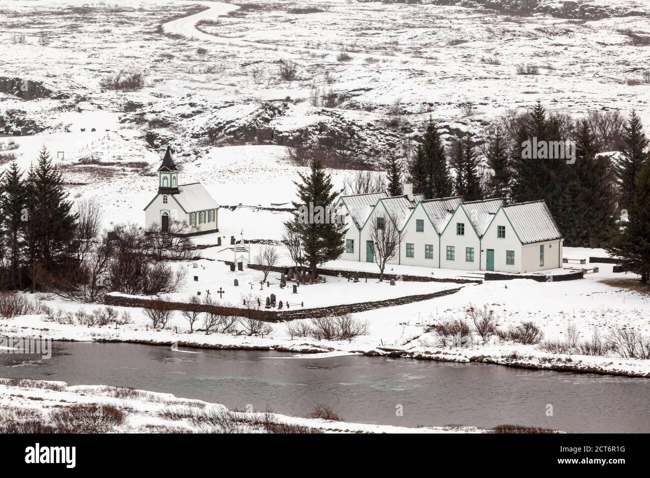 Chiesa di Þingvellir nel Parco Nazionale di Thingvellir in Islanda Foto Stock