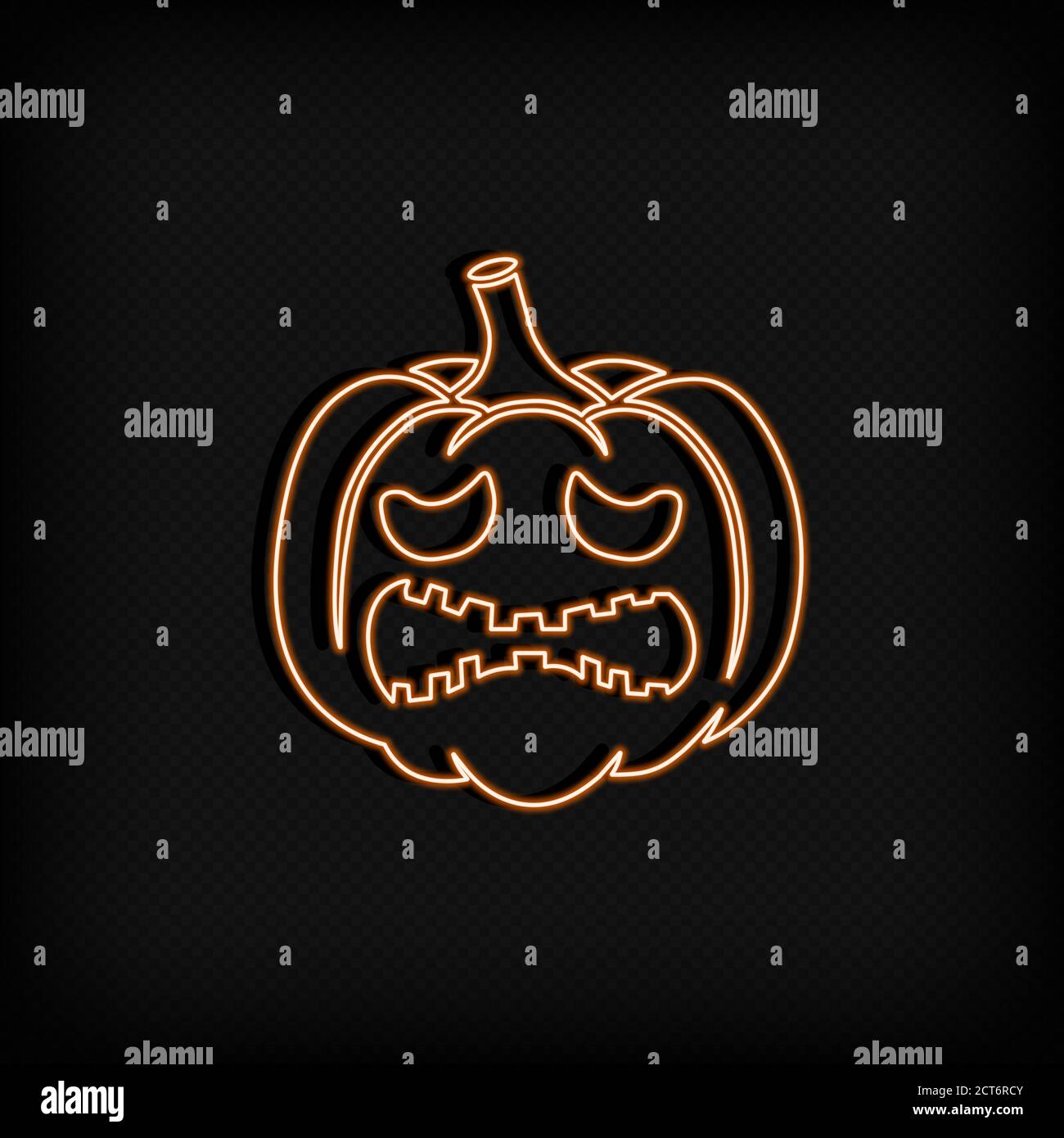 Icona al neon di zucca. Concetto di celebrazione. Halloweem o ringraziamento. Decorazioni. Vettore su sfondo nero isolato. EPS 10. Illustrazione Vettoriale