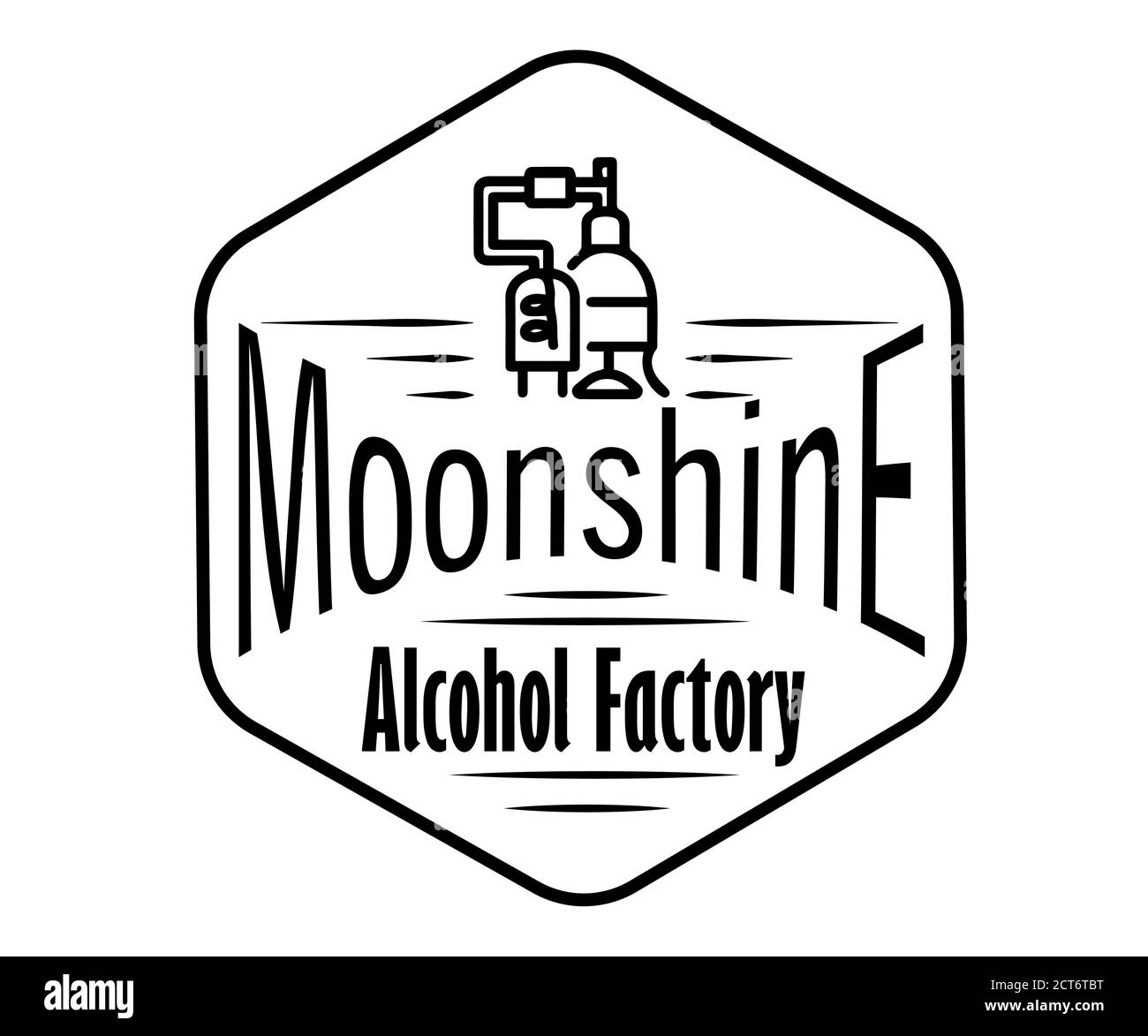 Emblema dell'industria dell'alcool, distillazione di affari. Collezione vettoriale di bevande alcoliche disegnate a mano. Set di adesivi per whiskey, bourbon, moonshi Illustrazione Vettoriale