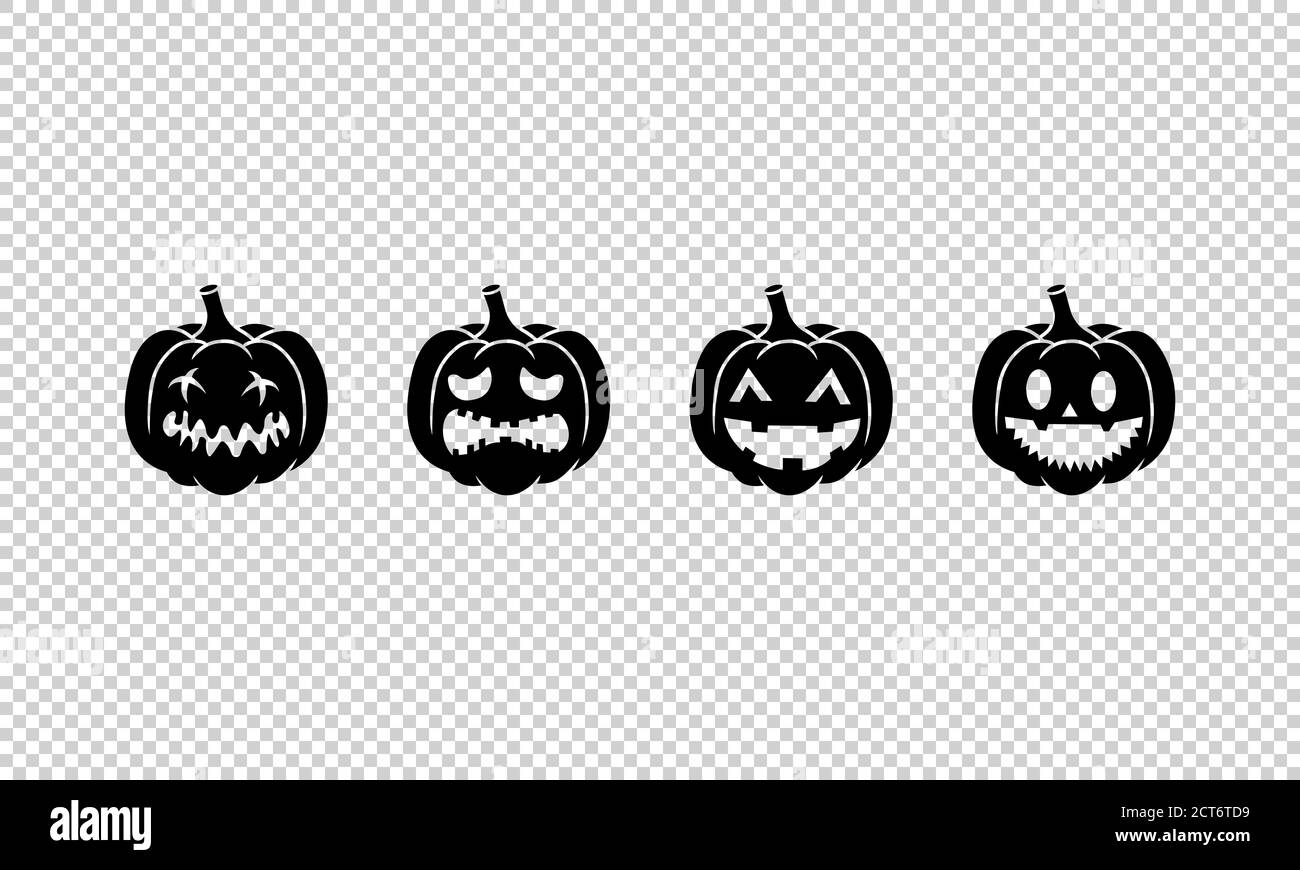 Set di icone di zucca. Decorazione per Halloween. Vettore su sfondo trasparente isolato. EPS 10. Illustrazione Vettoriale
