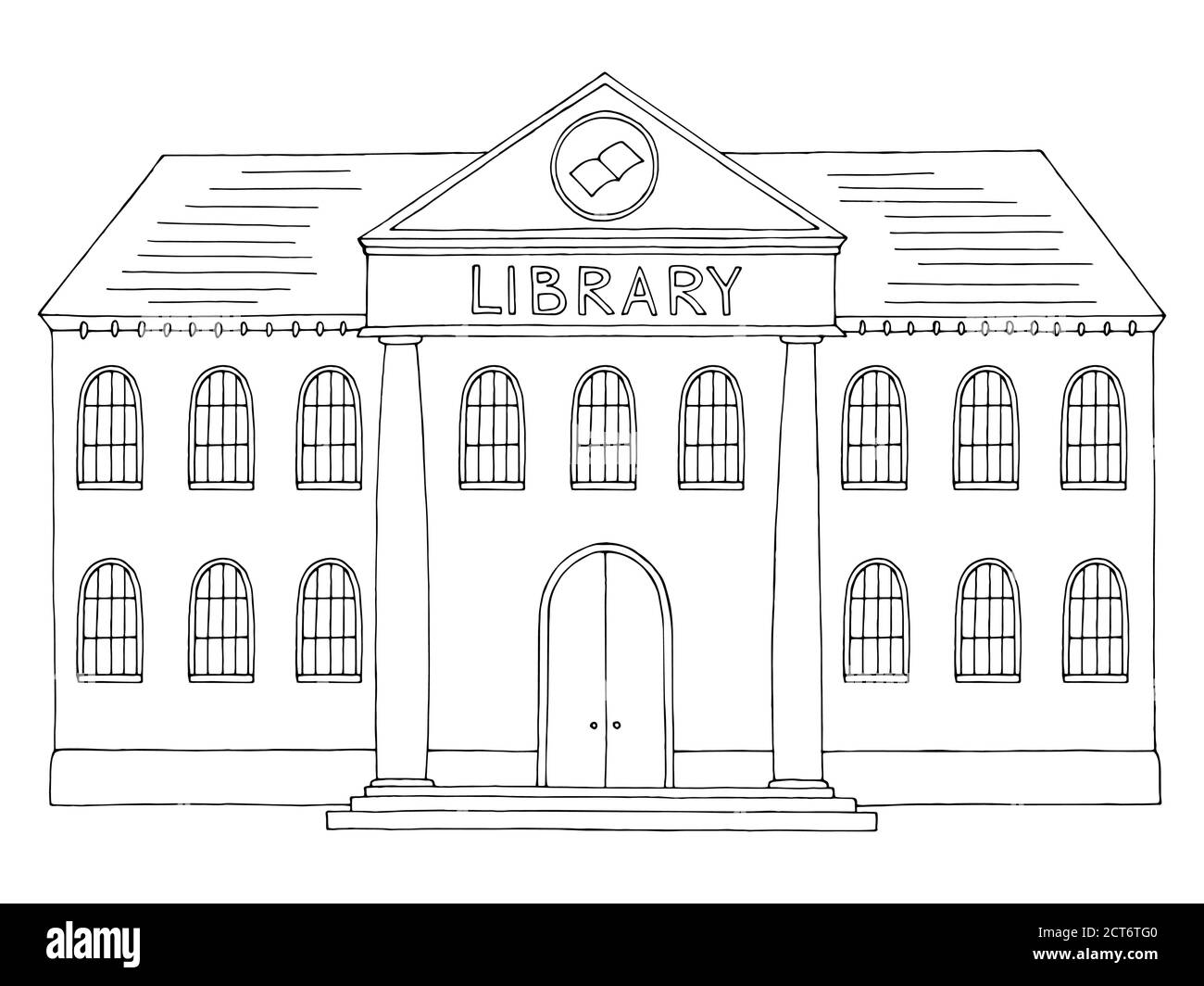 Libreria costruzione esterno grafico nero bianco isolato disegno vettore Illustrazione Vettoriale