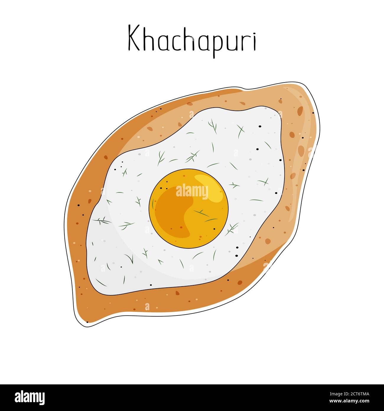 Khachapuri isolato su sfondo bianco, cucina georgiana, illustrazione vettoriale stock. Illustrazione Vettoriale
