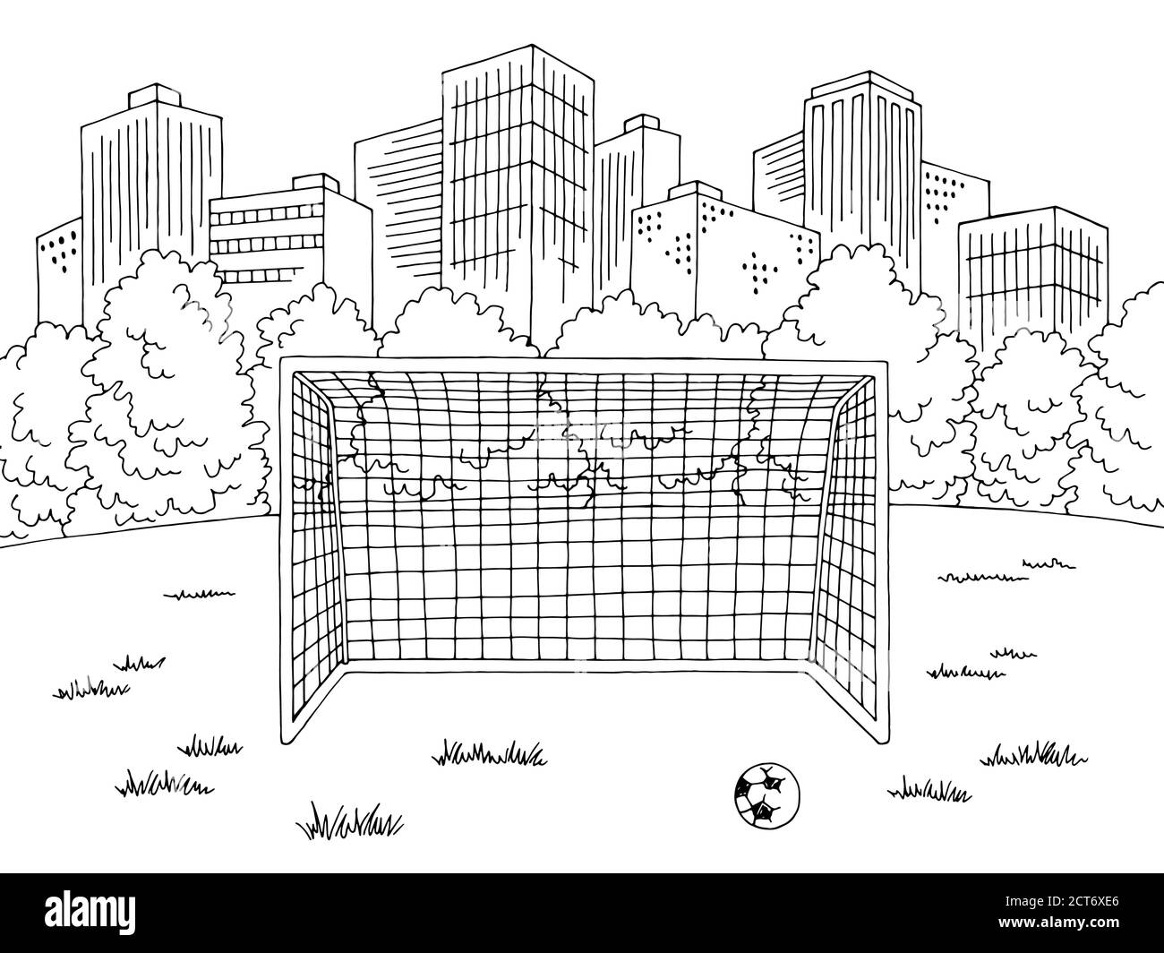 Street soccer calcio sport grafica black white city landscape sketch vettore di illustrazione Illustrazione Vettoriale