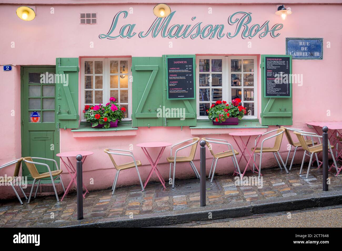 La Maison Rose - Pink Cafe, Montmartre, Parigi, Francia Foto Stock