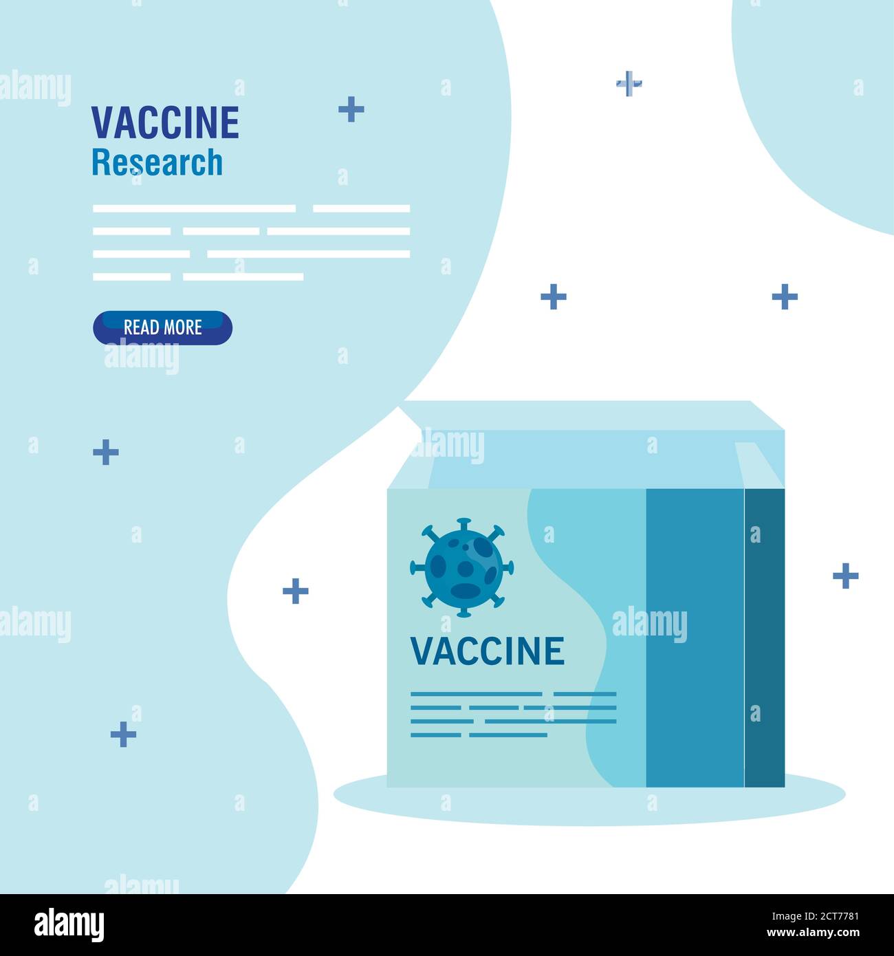 ricerca medica vaccino coronavirus, con scatola di vaccino, ricerca medica vaccino e microbiologia educativa per coronavirus covid19 Illustrazione Vettoriale