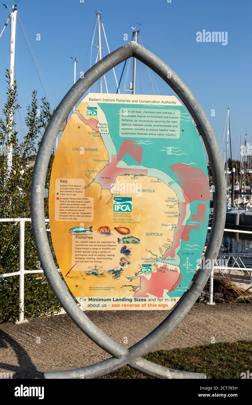Mappa del consiglio di amministrazione Eastern Inshore Fisheries Conservation Authority, Ipswich, Inghilterra, Suffolk, UK Foto Stock