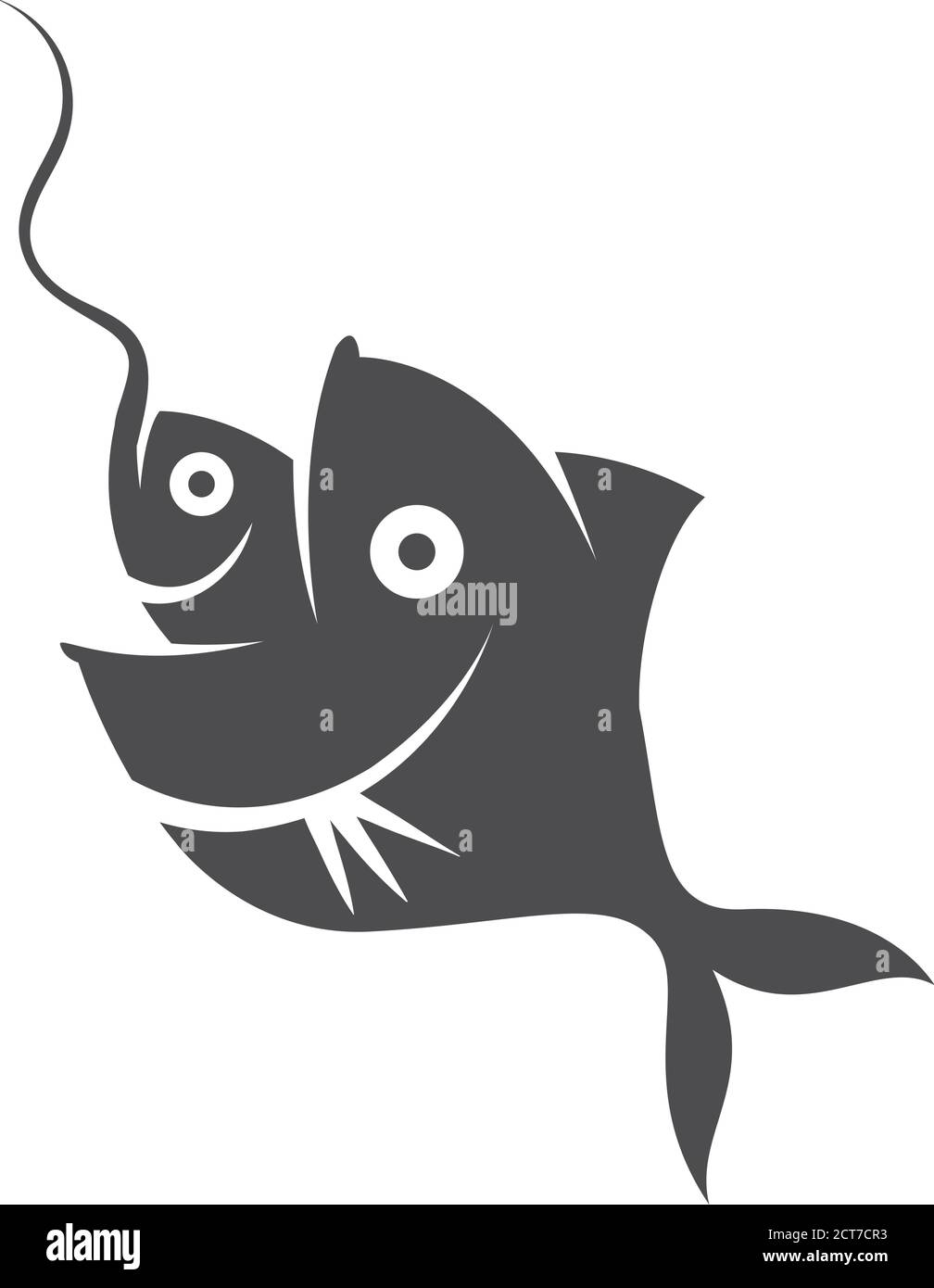 Pesce mangiare esca icona in bianco e nero. Metafora aziendale. Illustrazione vettoriale. Illustrazione Vettoriale