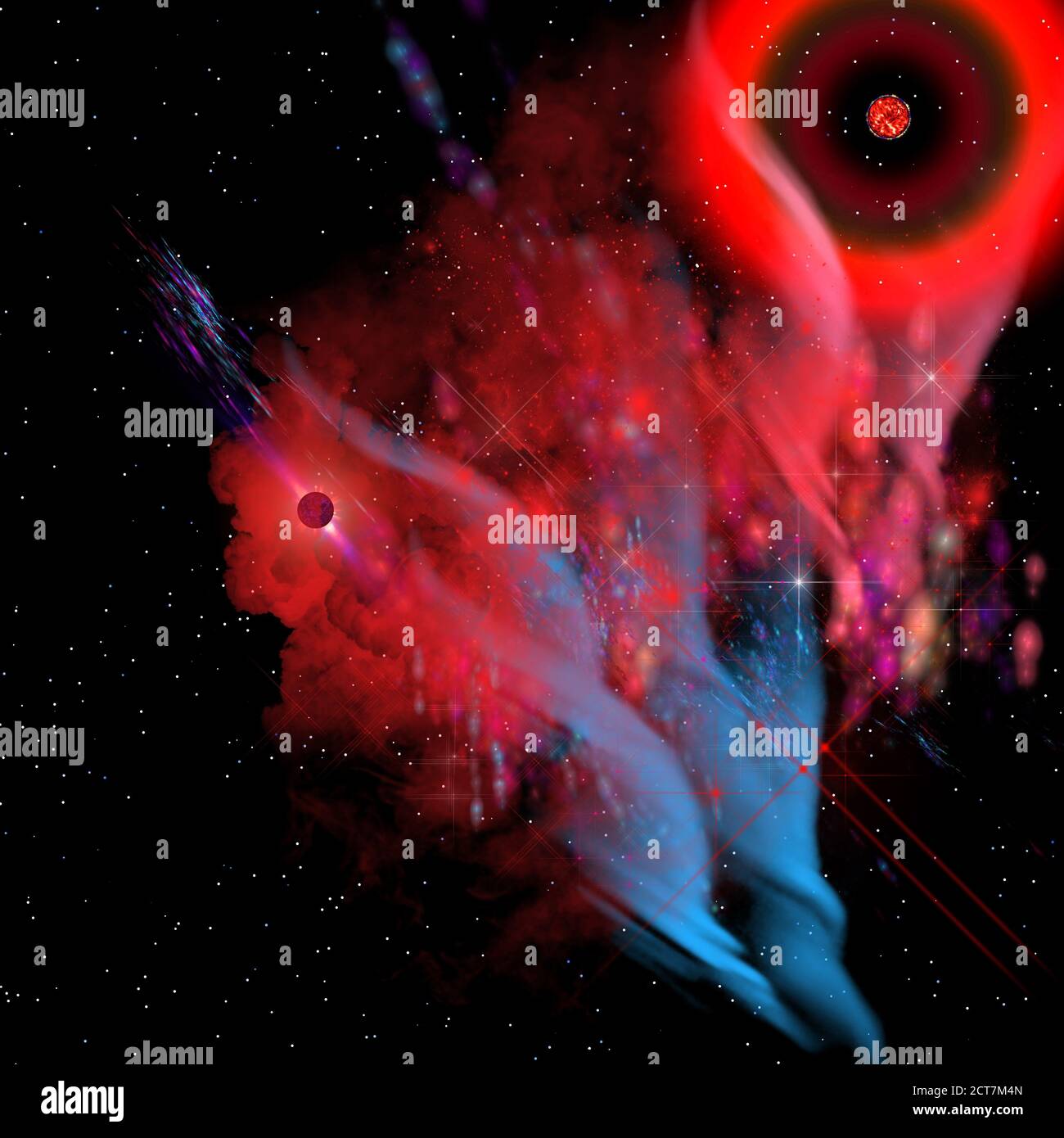 Red Sun Nebula - UNA nebulosa è una complessa formazione molecolare composta da nuvole, polvere, plasma e capacità di creare stelle. Foto Stock