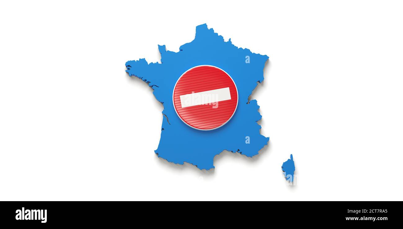 mappa della francia con rendering 3D del segnale di direzione proibito Foto Stock