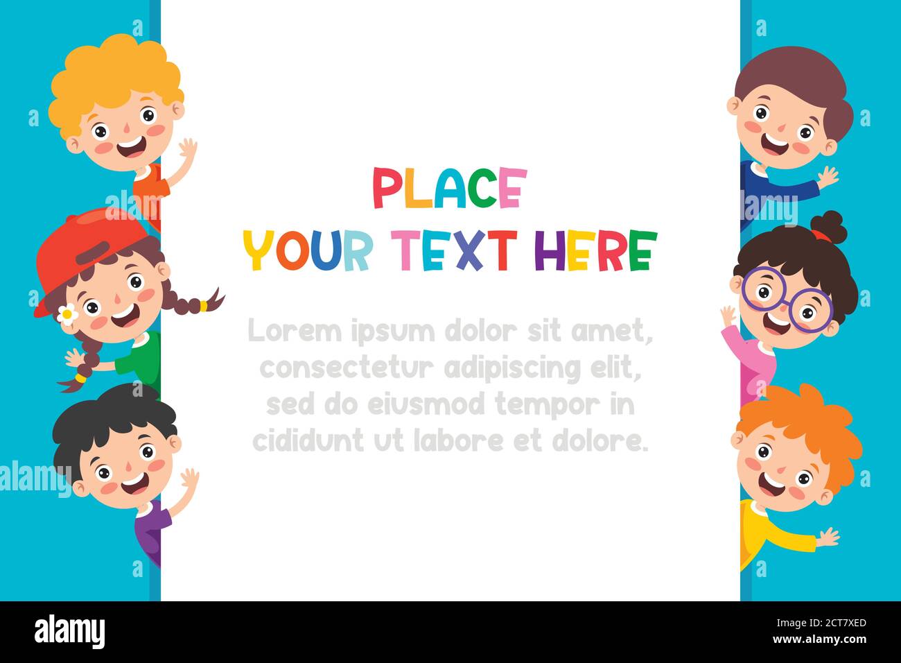 Bambini divertenti che posano con una cornice vuota Illustrazione Vettoriale