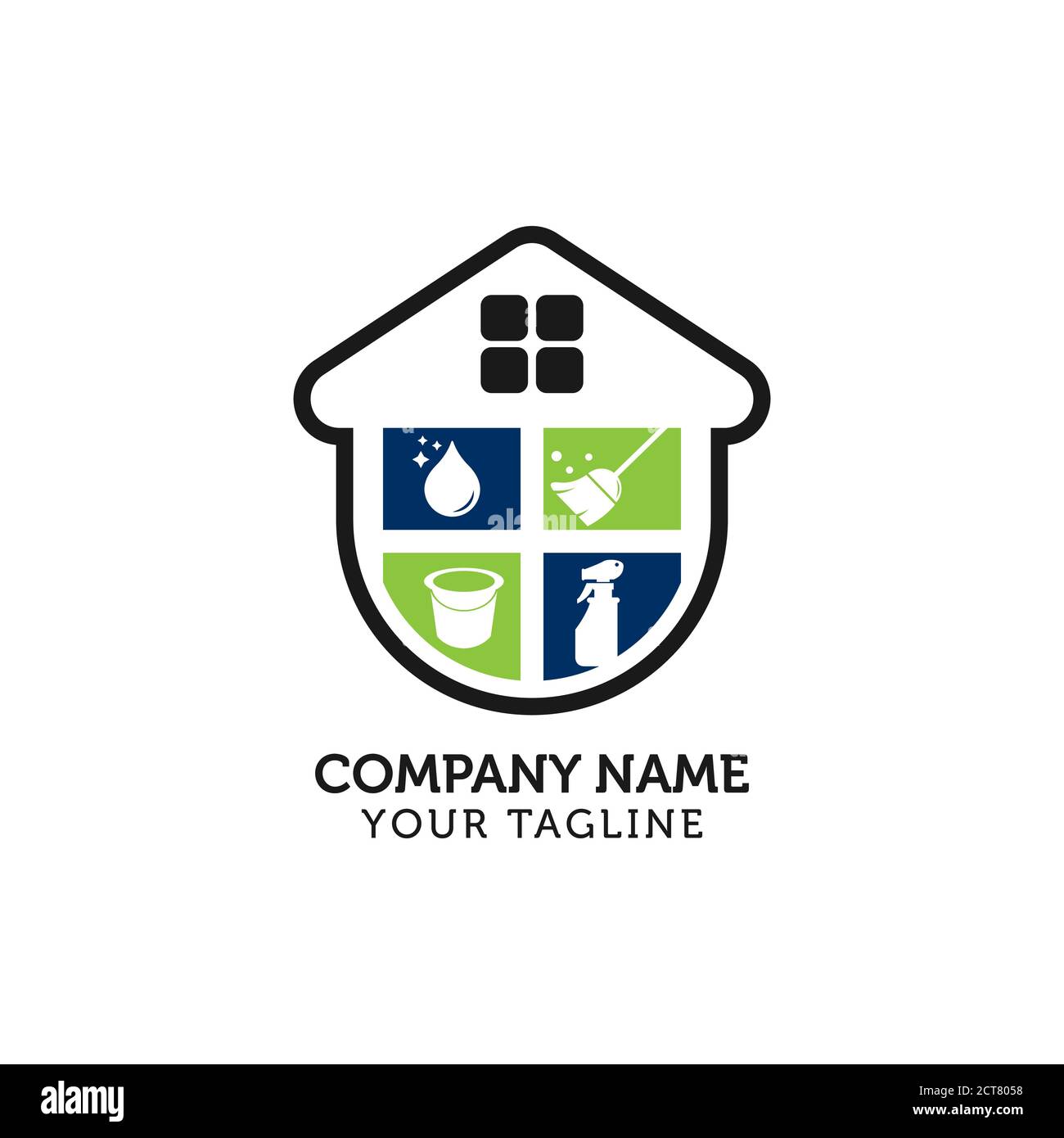 Il servizio di pulizia Business logo design, Eco Friendly concetto per interni, home e building Illustrazione Vettoriale
