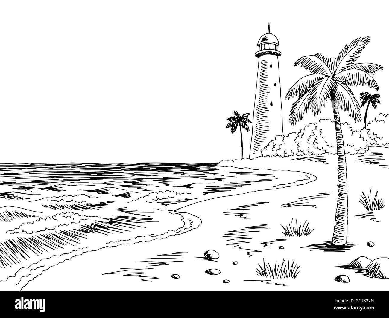 Faro Costa Mare Grafico Bianco Nero Disegno Grafico Paesaggio Vettore Faro Costa Mare Grafico Bianco Nero Disegno Grafico Paesaggio Vettore