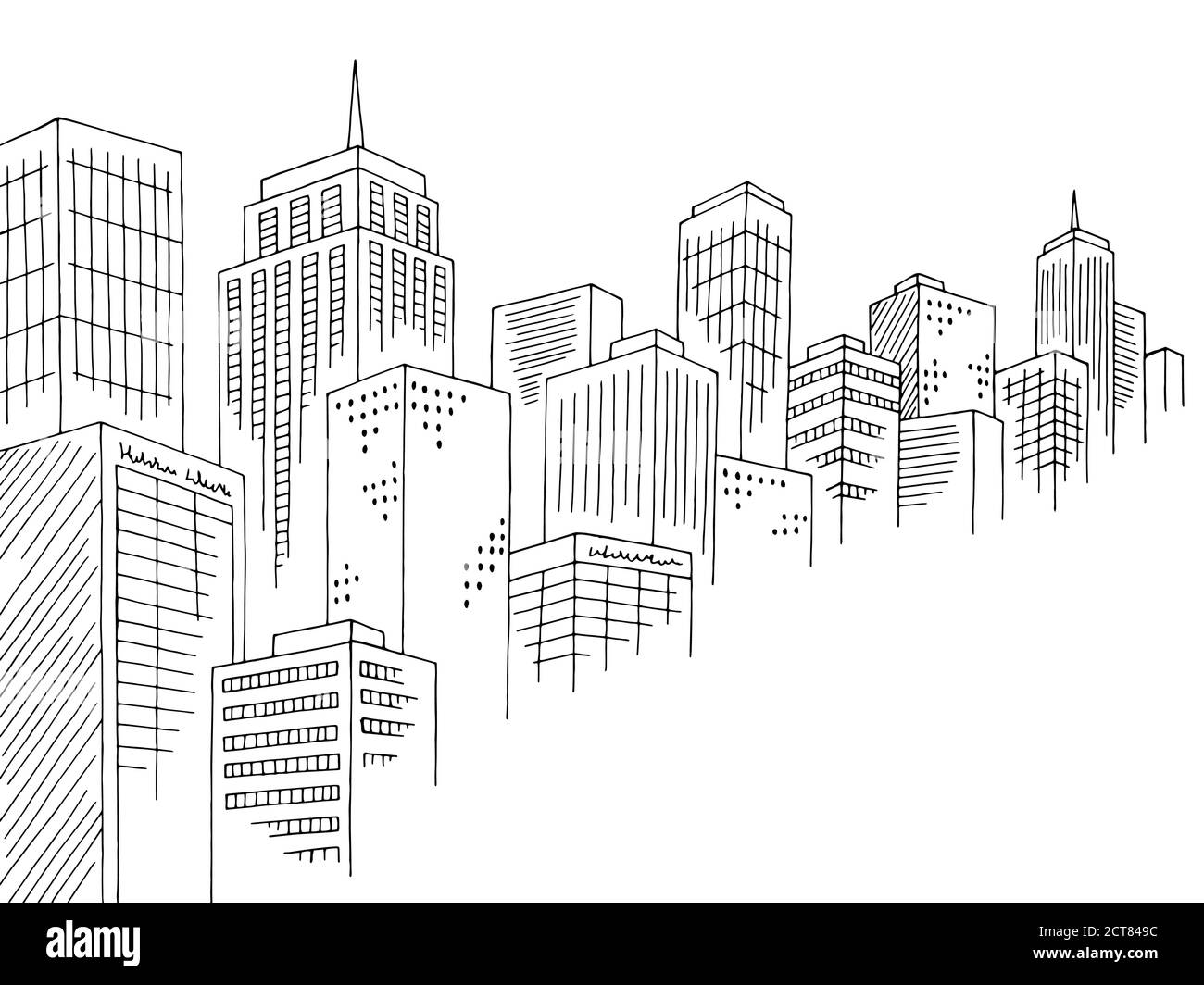 Città grafica nero bianco disegno città disegno vettore Illustrazione Vettoriale
