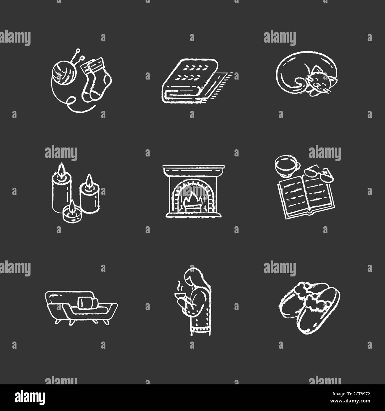 Higge home gesso bianco icone set su sfondo nero Illustrazione Vettoriale