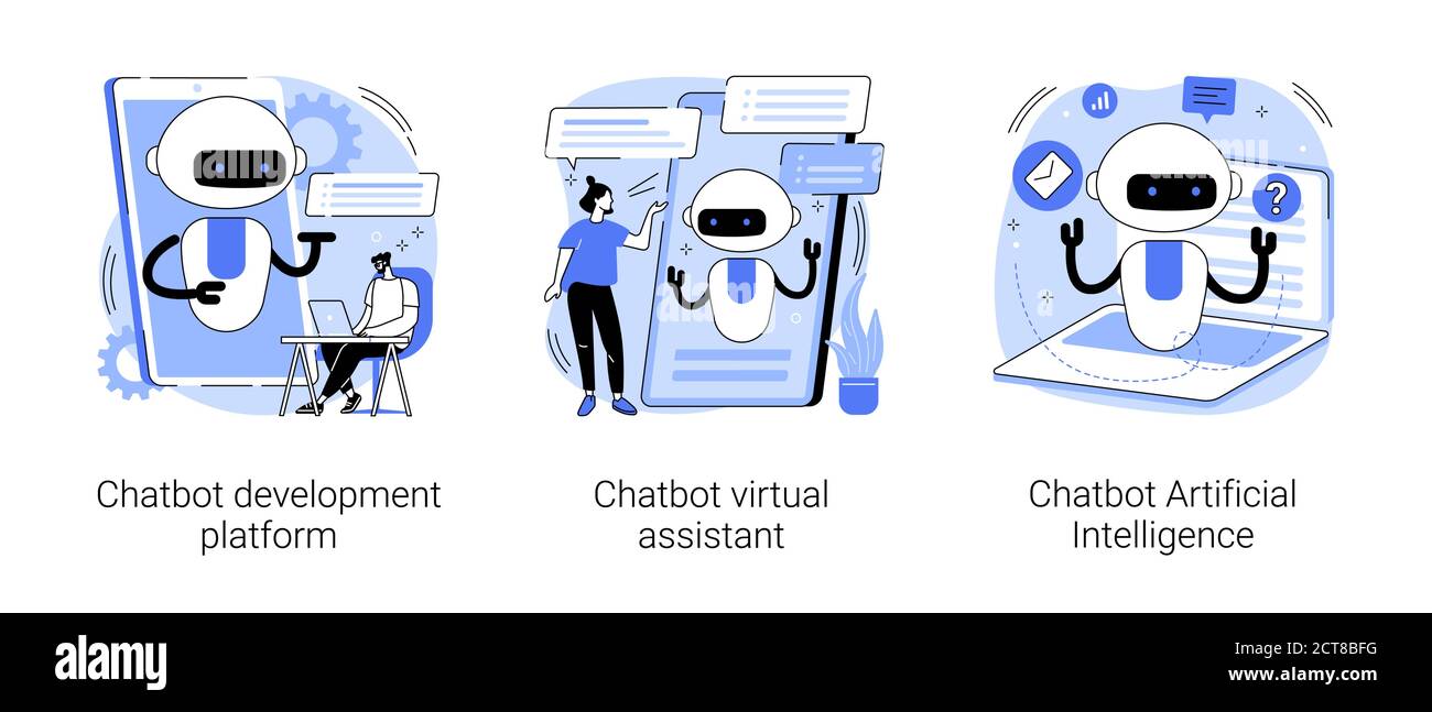 Illustrazioni vettoriali astratte di concetto di programmazione di chatbot. Illustrazione Vettoriale
