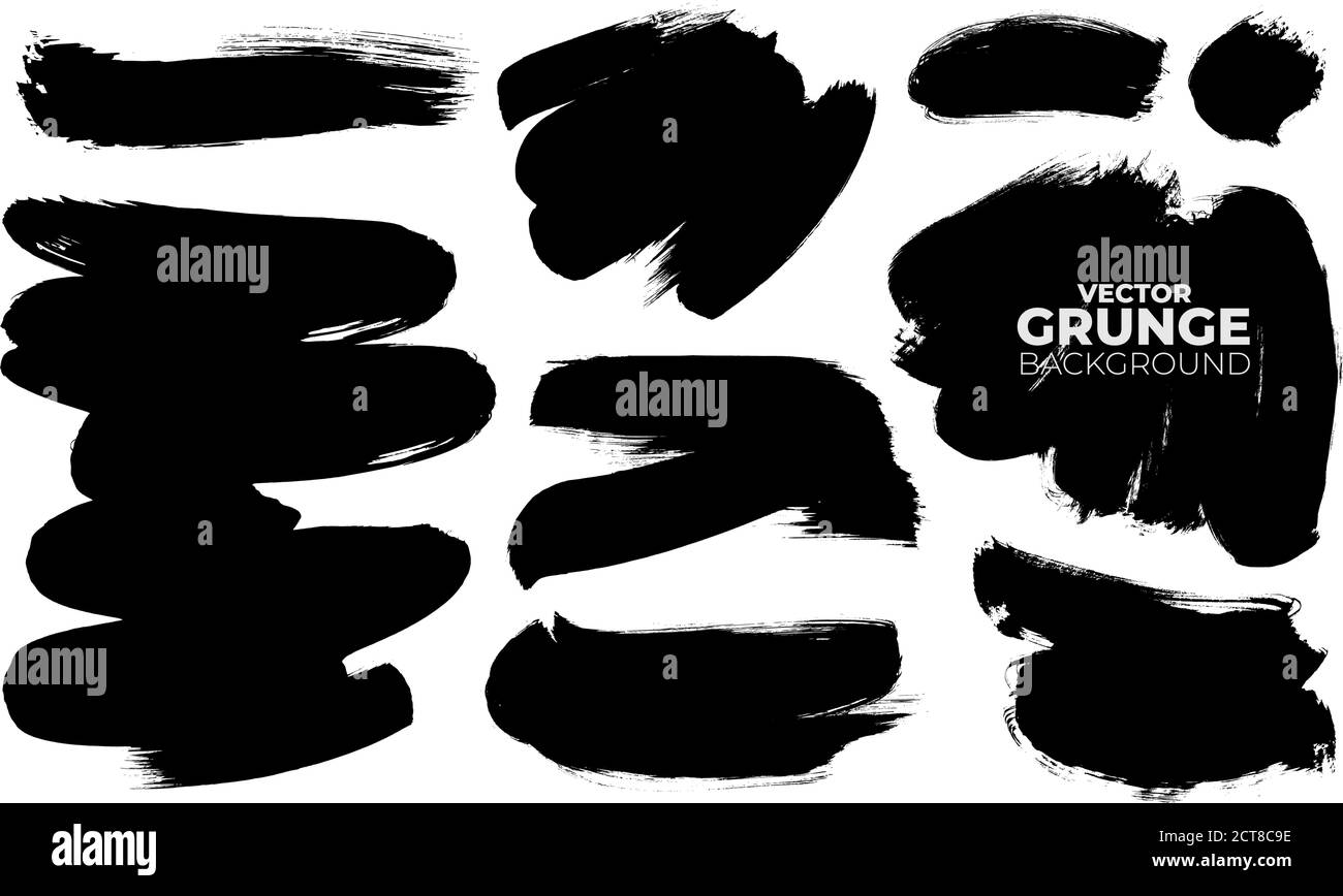 Vernice nera vettoriale, raccolta tratti pennello inchiostro. Illustrazione Vettoriale
